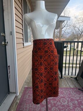 LuLaRoe Orange and Black Floral Pencil Skirt